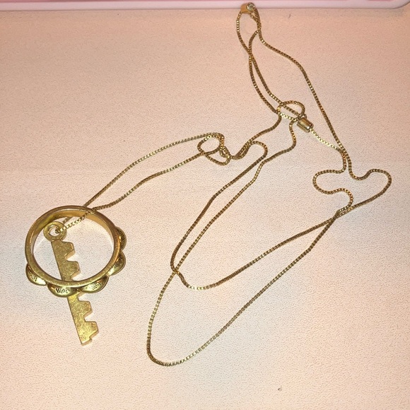 Madewell Gold Tone Key and Ring Pendant Necklace with Beaded Slide Extender - Picture 1 of 4
